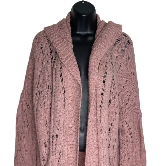 Free People Cardigan Sweater Womens XS Pink Alpaca Lemon Drop Oversized Hooded - Picture 5 of 14